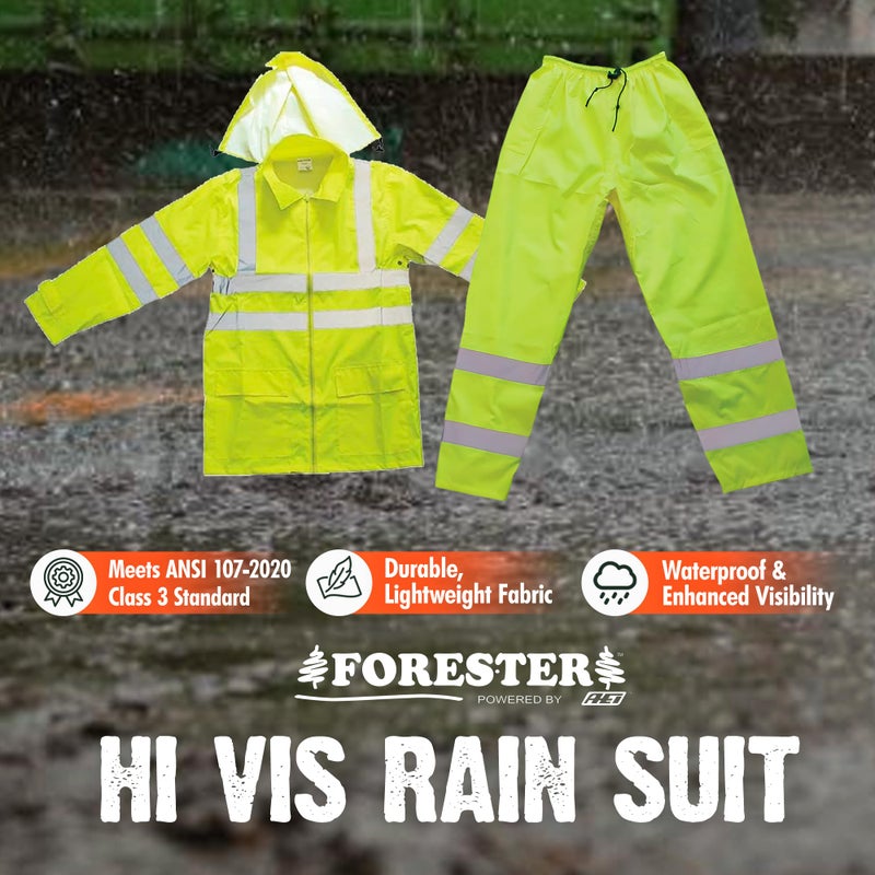 FORESTER Class 3 Hi-Vis Rain Suit - Waterproof Rain Jacket & Pants | Heavy Duty Rain Gear for Men and Women | Lightweight, Reflective Material | X-Large - Image 2
